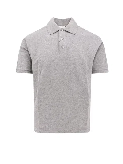 Saint Laurent Recycled Fabric Polo Shirt With Embroidered Monogram In Gray