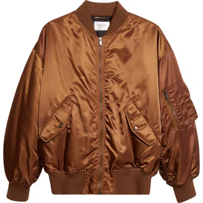 Saint Laurent Recycled Nylon Bomber Jacket In Brown