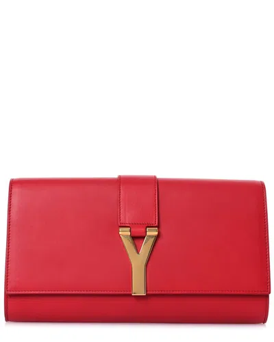 Saint Laurent Red Calfskin Classic Ligne Clutch (authentic Pre-loved)