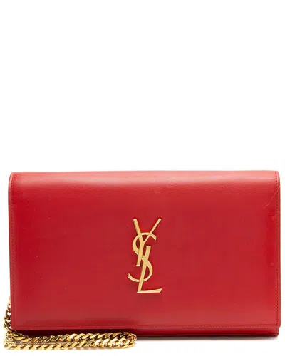 Pre-owned Saint Laurent Red Calfskin Kate Chain Wallet (authentic Pre-loved)