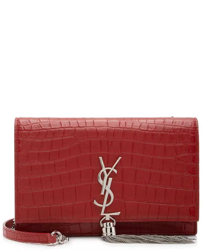 SAINT LAURENT SAINT LAURENT RED CROC-EMBOSSED LEATHER KATE TASSEL CHAIN WALLET (AUTHENTIC PRE-LOVED)