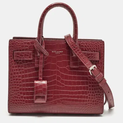 Pre-owned Saint Laurent Red Croc Embossed Leather Nano Classic Sac De Jour Tote