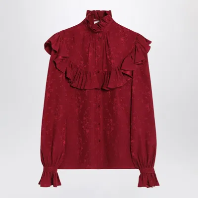 Saint Laurent Red Damask Silk Shirt In Burgundy