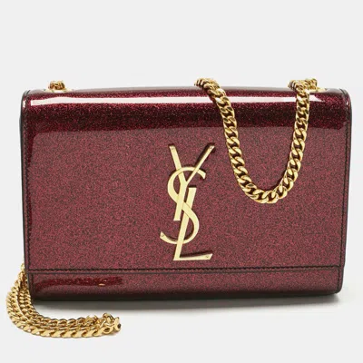 Pre-owned Saint Laurent Red Glitter Patent Leather New Small Kate Chain Shoulder Bag