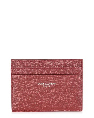 Pre-owned Saint Laurent Red Grain De Poudre Leather Credit Card Case (authentic Pre-loved)
