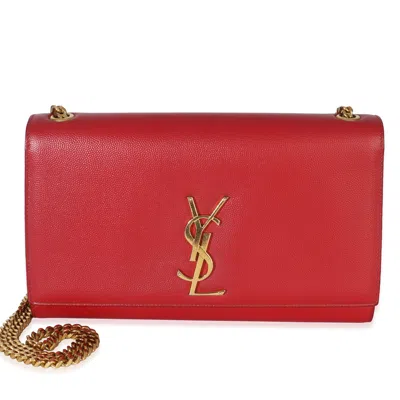 Pre-owned Saint Laurent Red Grain De Poudre Medium Kate Chain Bag
