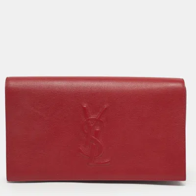 Pre-owned Saint Laurent Red Leather Belle De Jour Flap Clutch