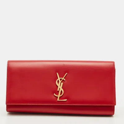 Pre-owned Saint Laurent Red Leather Cassandre Clutch