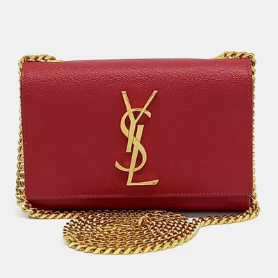 Pre-owned Saint Laurent Red Leather Monogram Mini Crossbody Bag