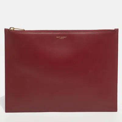 Pre-owned Saint Laurent Red Leather Zip Flat Pouch