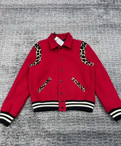 Pre-owned Saint Laurent Red Leopard Print Baseball Jersey