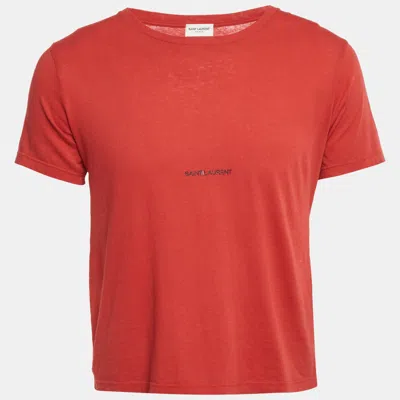 Pre-owned Saint Laurent Red Logo Print Jersey T-shirt M