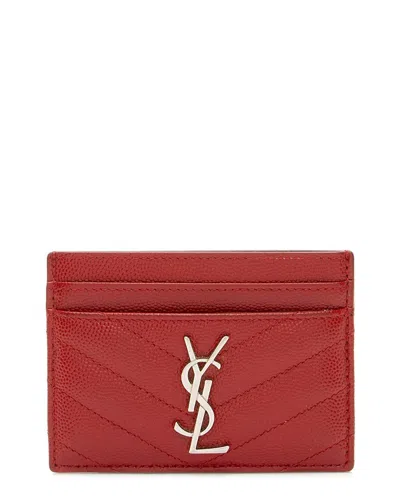 Saint Laurent Red Matelasse Grain De Poudre Leather Monogram Card Case  (authentic Pre-loved)