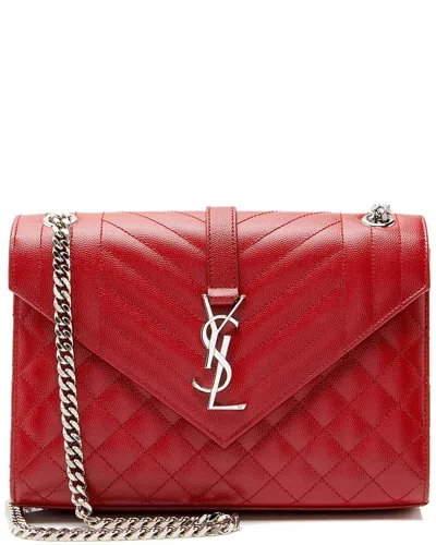 Saint Laurent Red Matelasse Grain De Poudre Leather Monogram Medium Shoulder  Bag (authentic Pre-lov In Orange