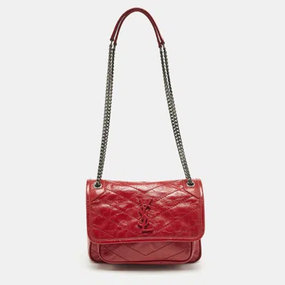 Pre-owned Saint Laurent Red Matelassé Leather Baby Niki Chain Shoulder Bag