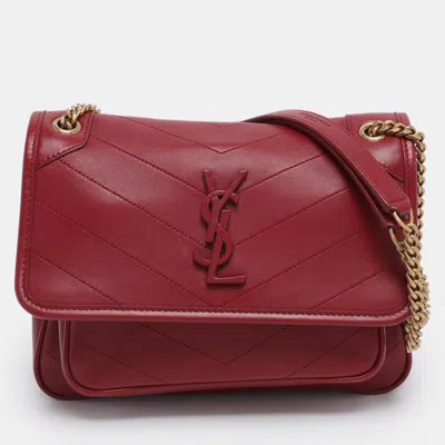 Pre-owned Saint Laurent Red Matelasse Leather Baby Niki Chain Shoulder Bag In Black