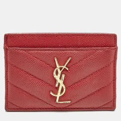 Pre-owned Saint Laurent Red Matelassé Leather Monogram Card Holder