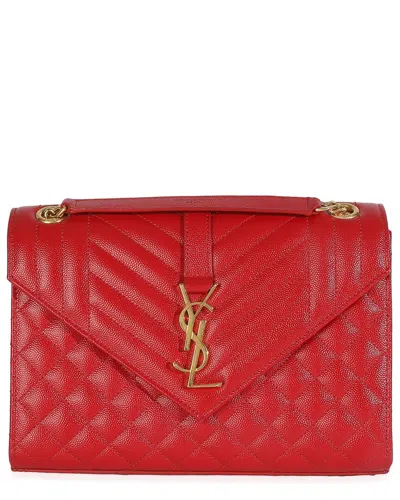 Saint Laurent Red Matelasse Leather Monogram Medium Envelope Chain Bag  (authentic Pre-loved)
