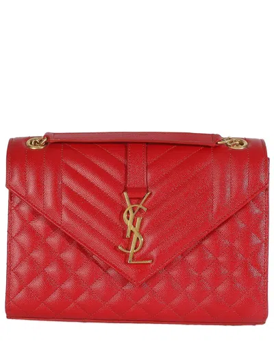 SAINT LAURENT SAINT LAURENT RED MATELASSE LEATHER MONOGRAM MEDIUM ENVELOPE CHAIN BAG  (AUTHENTIC PRE-LOVED)