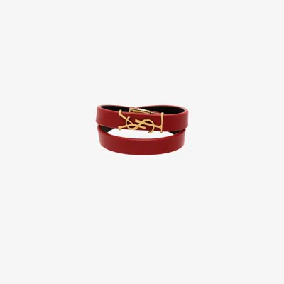 Saint Laurent Red Opyum Wrap Leather Bracelet In Black