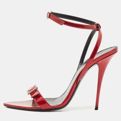 Pre-owned Saint Laurent Red Patent Leather Ankle Strap Sandals Size 39
