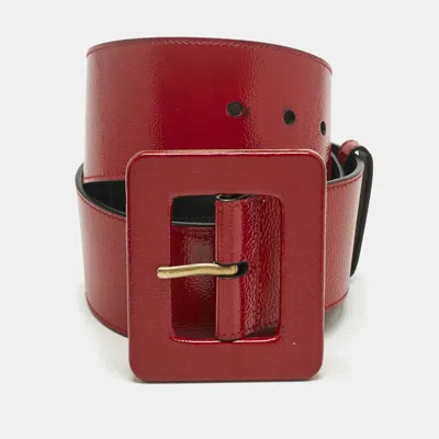 Pre-owned Saint Laurent Red Patent Leather Buckle Waist Belt 80cm