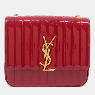Pre-owned Saint Laurent Red Patent Leather Patent Vicky Bag Large