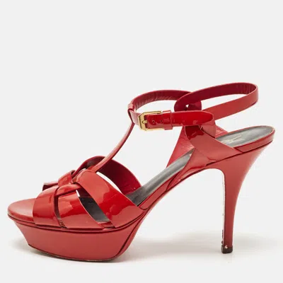 Pre-owned Saint Laurent Red Patent Leather Tribute Sandals Size 38