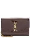Saint Laurent Red Patent Leather Uptown Chain Wallet (authentic Pre-loved) In Brown