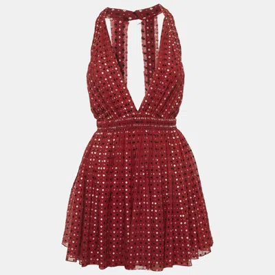 Pre-owned Saint Laurent Red Printed Silk Blend Halter Neck Mini Dress S
