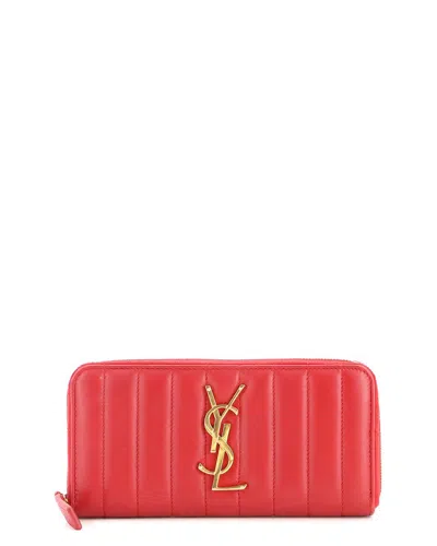 Pre-owned Saint Laurent Red Quilted Leather Vicky Zip Wallet Vertical Long (authentic  Pre-loved)