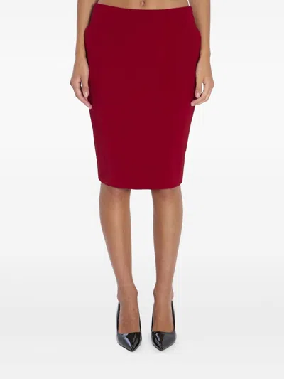 SAINT LAURENT SAINT LAURENT RED SATIN PENCIL SKIRT