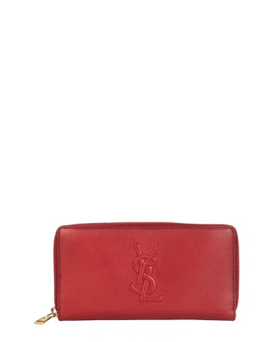 Pre-owned Saint Laurent Red Small Grain Calfskin Leather Zippy Long Wallet (authentic Pre-loved)