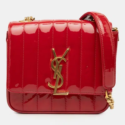 Pre-owned Saint Laurent Red Small Patent Monogram Vicky Chain Bag