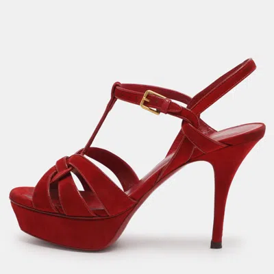 Pre-owned Saint Laurent Red Suede Tribute Sandals Size 35.5