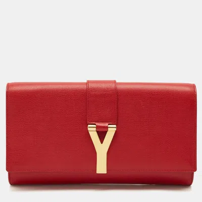 Pre-owned Saint Laurent Red Texured Leather Y Line Clutch