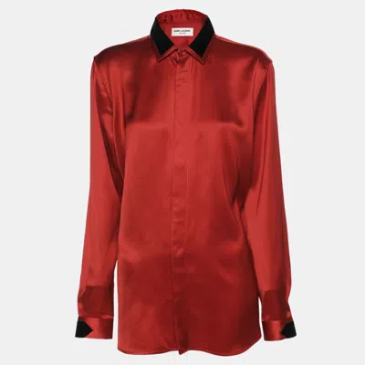 Pre-owned Saint Laurent Red Viscose Long Sleeve Shirt L