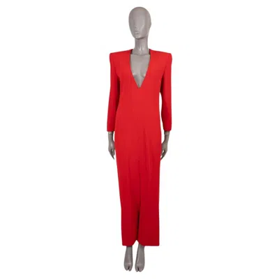 Pre-owned Saint Laurent Red Wool 2022 Deep V Gown Maxi Dress 38 S