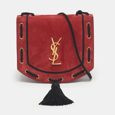 Pre-owned Saint Laurent Red/black Suede Fetish Crossbody Bag