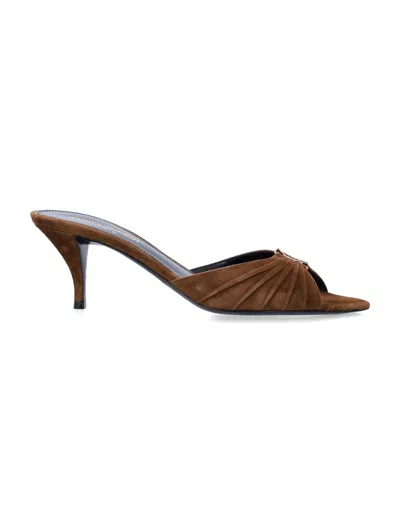 Saint Laurent Refined Feminine Sandals With Pointed Toe And Kitten Heel In Brown