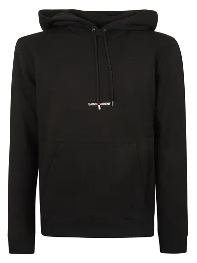 Saint Laurent Regular Logo Embroidered Hoodie In Black