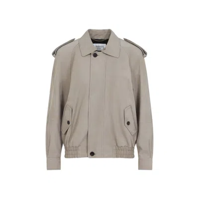 Saint Laurent Relaxed Fit Suede Calf Leather Jacket In Gray