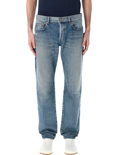 Saint Laurent Relaxed Denim Trousers Faded Wash Design In Blue