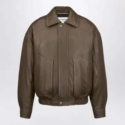 Saint Laurent Relaxed-fit Leather Bomber Jacket With Concealed Zip In Brown