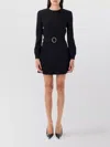 Saint Laurent Crystal-embellished Belted Woven Mini Dress In Black