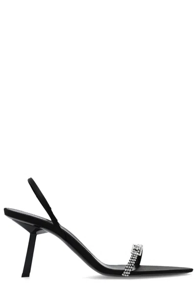 Saint Laurent Crystal-embellished Satin Slingback Sandals In Black