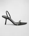 Saint Laurent Rendez-vous Crystal-embellished Satin Slingback Sandals In Black
