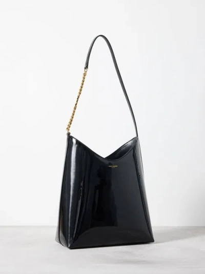 Saint Laurent Rendez-vous Patent-leather Shoulder Bag In Black