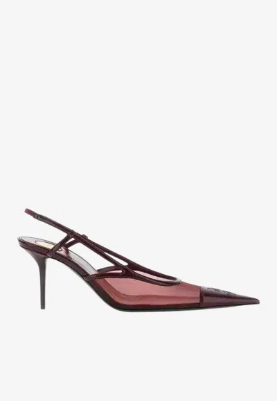 Saint Laurent Renée 75 Slingback Mesh Pumps In Bordeaux