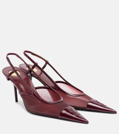 Saint Laurent Renée Leather-trimmed Slingback Pumps In Burgundy